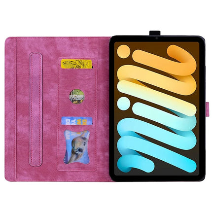 For iPad mini (2024)  /  mini (2021) Case Flip Stand Leather Phone Cover Cherry Blossom Cat Imprinted