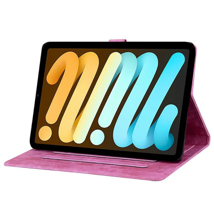 For iPad mini (2024)  /  mini (2021) Case Flip Stand Leather Phone Cover Cherry Blossom Cat Imprinted