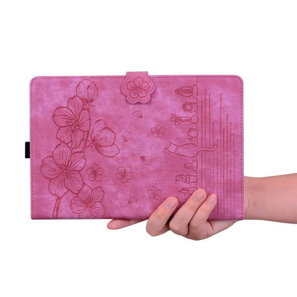For iPad mini (2024)  /  mini (2021) Case Flip Stand Leather Phone Cover Cherry Blossom Cat Imprinted
