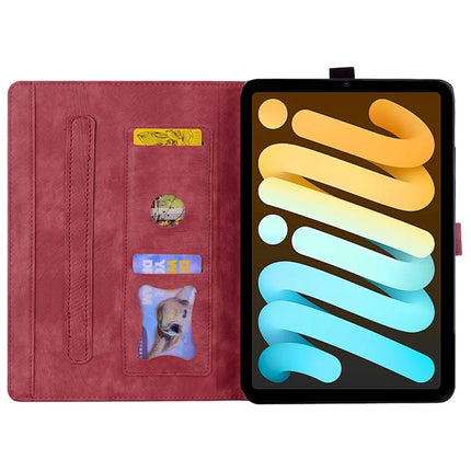 For iPad mini (2024)  /  mini (2021) Case Flip Stand Leather Phone Cover Cherry Blossom Cat Imprinted