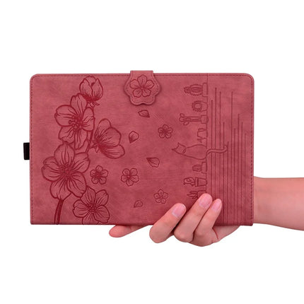 For iPad mini (2024)  /  mini (2021) Case Flip Stand Leather Phone Cover Cherry Blossom Cat Imprinted