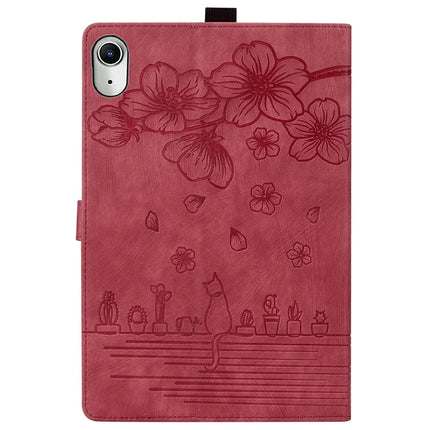 For iPad mini (2024)  /  mini (2021) Case Flip Stand Leather Phone Cover Cherry Blossom Cat Imprinted