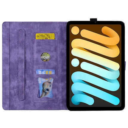 For iPad mini (2024)  /  mini (2021) Case Flip Stand Leather Phone Cover Cherry Blossom Cat Imprinted