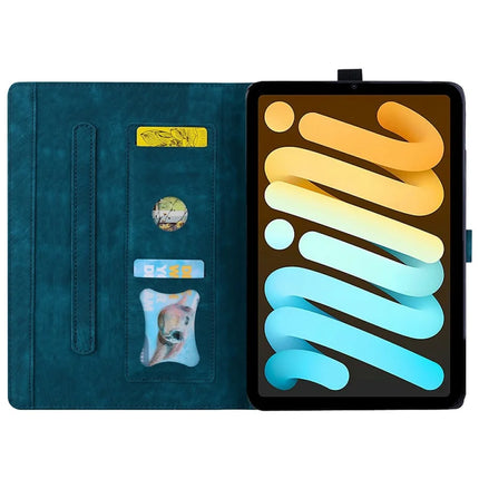 For iPad mini (2024)  /  mini (2021) Case Flip Stand Leather Phone Cover Cherry Blossom Cat Imprinted