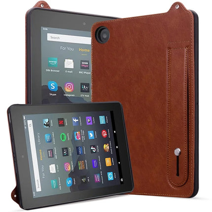 Tablet Case For Amazon Fire HD 8 (2018) / (2017) / (2016) / (2015) Hand Strap Kickstand Leather Cover