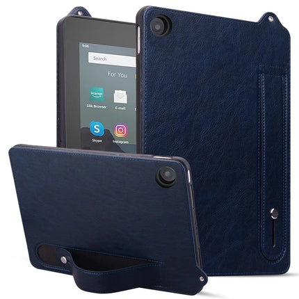 Tablet Case For Amazon Fire HD 8 (2018) / (2017) / (2016) / (2015) Hand Strap Kickstand Leather Cover - Blue