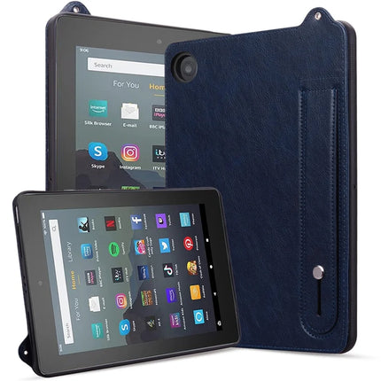 Tablet Case For Amazon Fire HD 8 (2018) / (2017) / (2016) / (2015) Hand Strap Kickstand Leather Cover