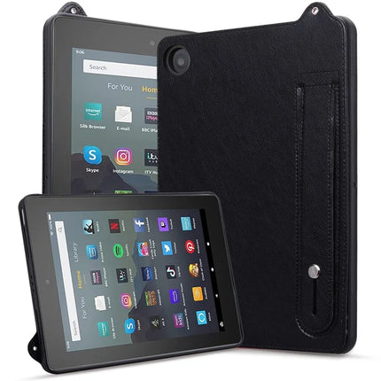 Tablet Case For Amazon Fire HD 8 (2018) / (2017) / (2016) / (2015) Hand Strap Kickstand Leather Cover