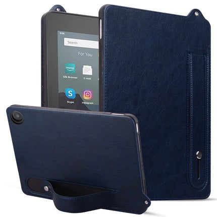 Tablet Case For Amazon Fire HD 10 (2023) / (2021) / Fire HD 10 Plus (2023) / (2021) Hand Strap Kickstand Leather Cover - Blue