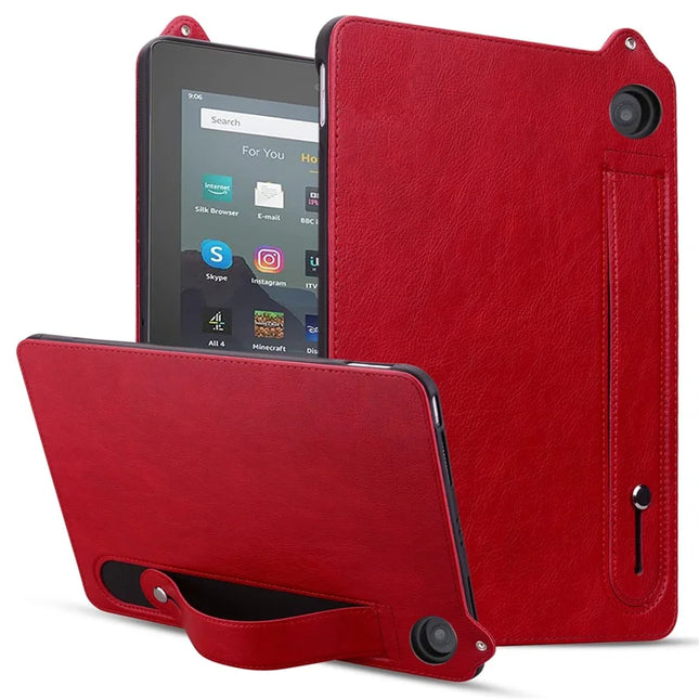 For Amazon Fire HD 8 (2024) / (2020) Case Hand Strap Kickstand Leather Tablet Cover - Red