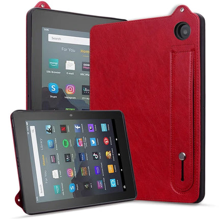 For Amazon Fire HD 8 (2024) / (2020) Case Hand Strap Kickstand Leather Tablet Cover