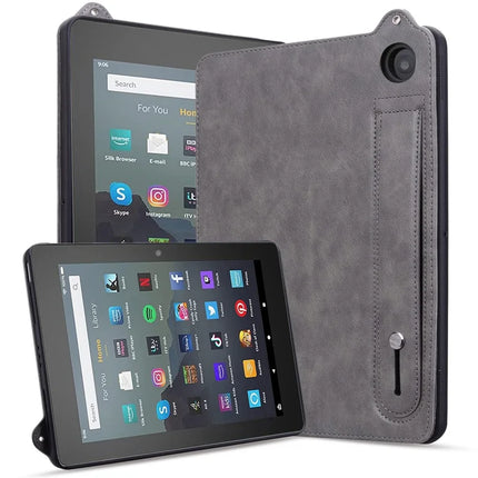 For Amazon Fire HD 8 (2024) / (2020) Case Hand Strap Kickstand Leather Tablet Cover