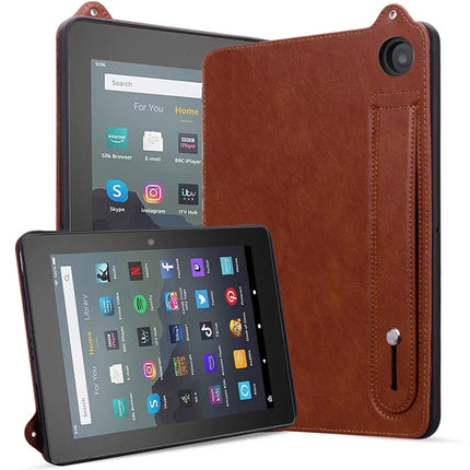 For Amazon Fire HD 8 (2024) / (2020) Case Hand Strap Kickstand Leather Tablet Cover