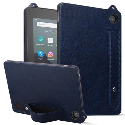 For Amazon Fire HD 8 (2024) / (2020) Case Hand Strap Kickstand Leather Tablet Cover - Blue
