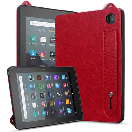 For Amazon Fire 7 (2022) Case Hand Strap Kickstand Leather Tablet Cover