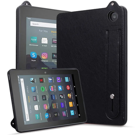 For Amazon Fire 7 (2022) Case Hand Strap Kickstand Leather Tablet Cover