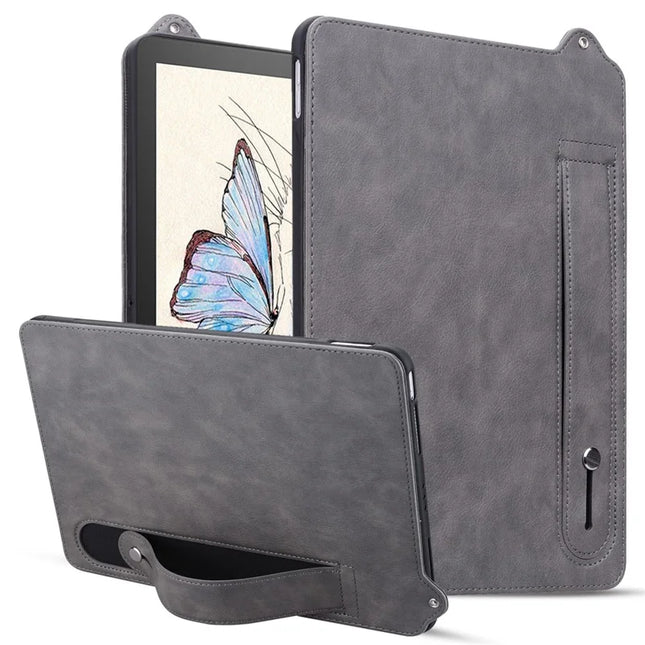 For Amazon Kindle Paperwhite 5 (2021) Case Hand Strap Kickstand Leather Tablet Cover - Grey