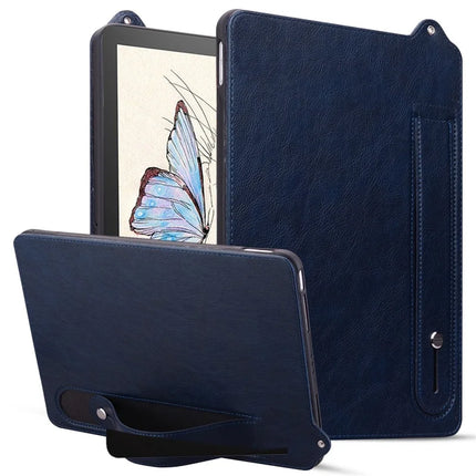 For Amazon Kindle Paperwhite 5 (2021) Case Hand Strap Kickstand Leather Tablet Cover - Blue
