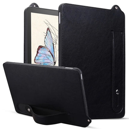 For Amazon Kindle Paperwhite 5 (2021) Case Hand Strap Kickstand Leather Tablet Cover - Black