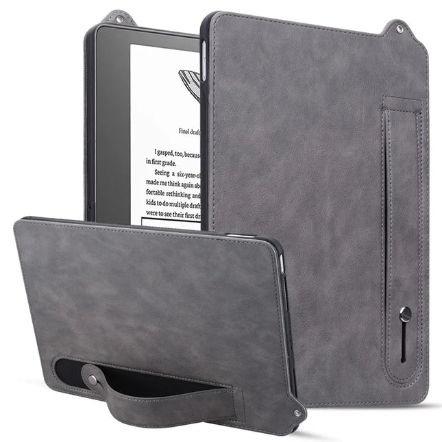 For Amazon Kindle Scribe (2024) / (2022) Case Hand Strap Kickstand Leather Tablet Cover - Grey