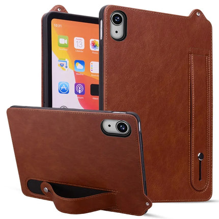 For iPad 10.9 (2022) Case Hand Strap Kickstand Leather Tablet Cover - Brown