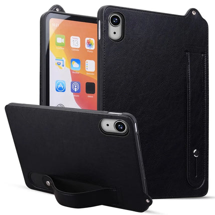 For iPad 10.9 (2022) Case Hand Strap Kickstand Leather Tablet Cover - Black