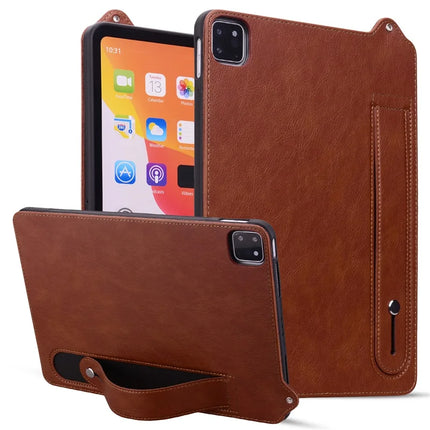Tablet Case For iPad Air 11 (2024) / iPad Air (2022) / (2020) / iPad Pro 11 (2021) / (2020) Hand Strap Kickstand Leather Cover - Brown