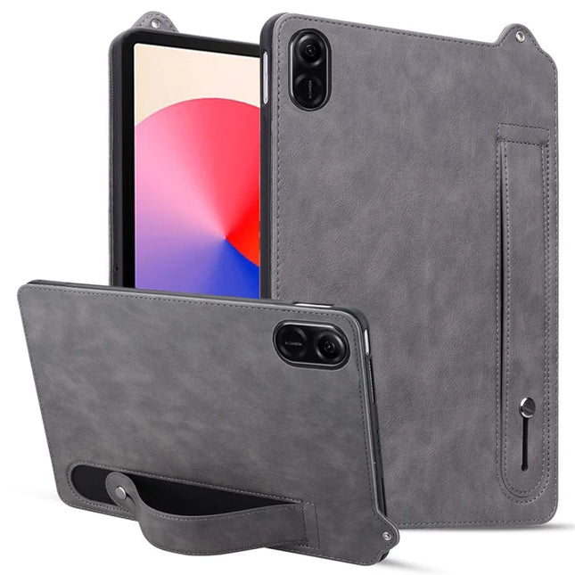 For Honor Pad X8a Case Hand Strap Kickstand Leather Tablet Cover - Grey
