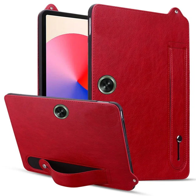 For OnePlus Pad Go / Oppo Pad Air 2 Case Hand Strap Kickstand Leather Tablet Cover - Red