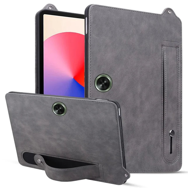 For OnePlus Pad Go / Oppo Pad Air 2 Case Hand Strap Kickstand Leather Tablet Cover - Grey
