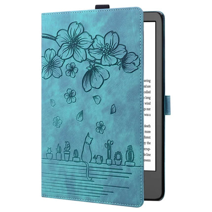For Amazon Kindle Paperwhite (2024) Case Flip Stand Leather Tablet Cover Cherry Blossom Cat Imprinted