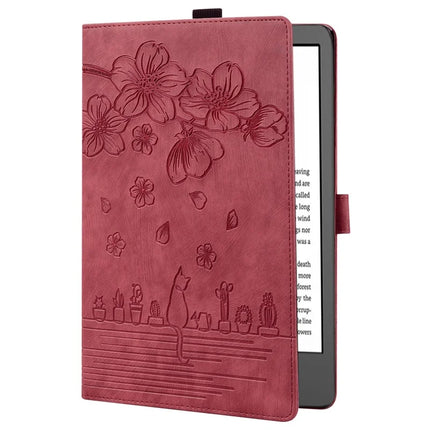 For Amazon Kindle Paperwhite (2024) Case Flip Stand Leather Tablet Cover Cherry Blossom Cat Imprinted