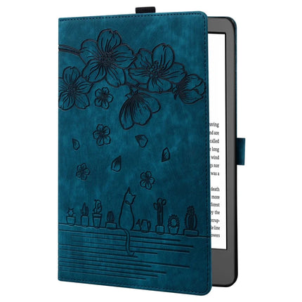 For Amazon Kindle Paperwhite (2024) Case Flip Stand Leather Tablet Cover Cherry Blossom Cat Imprinted