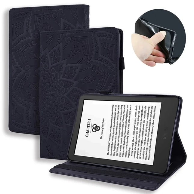 For Amazon Kindle Paperwhite (2024) Case Flower Pattern Leather Tablet  Cover - Black