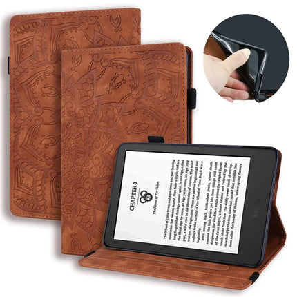 For Amazon Kindle Paperwhite (2024) Case Flower Pattern Leather Tablet  Cover - Brown